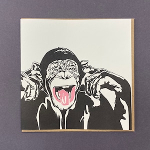 Freche Schimpansen Karte - Safaritiere - Geburtstag - Dankeskarten - Glückwünsche - Glückwunsch - Letterpress - Kids - Lustig