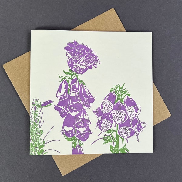 Contemporary Foxglove Card - Spring Flower - Floral card - Birthday Card - Letterpress - Just because - Thank you - Thinking of you - Easter