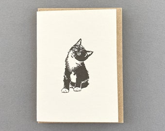 Tuxedo kitten Card - Cute Kitten note card - Letterpress note cards - Small note cards - cat card - pussycat note card - Black and white cat