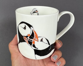 Puffin lover Mug - Coastal bird - British Sea - Anniversary - fine bone china - Decorated in UK - Small gift - New home - Birthday - Love