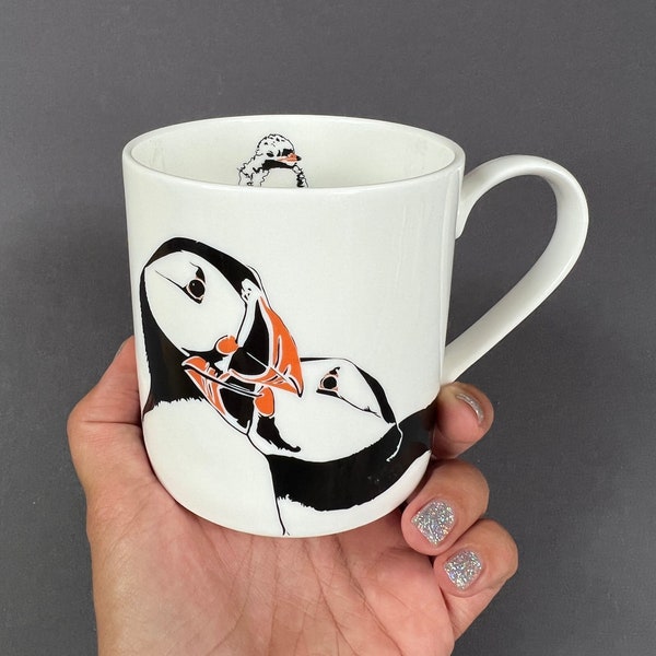 Puffin lover Mug - Coastal bird - British Sea - Anniversary - fine bone china - Decorated in UK - Small gift - New home - Birthday - Love