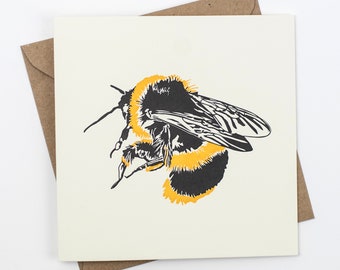 Bee card - Birthday Card - Letterpress Cards - Bumble Bee - bee print - Art Greeting Cards -  Bee lover - summer birthday card