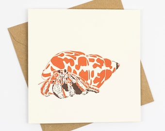 Hermit crab card - New House - New Home - Birthday - Letterpress Cards - Art Greeting Cards - Moving - Housewarming - Humour - Christmas