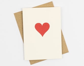 Red Love Heart Card - Valentine card - Letterpress note cards - Small note cards - red heart - love note card - card for her - card for him