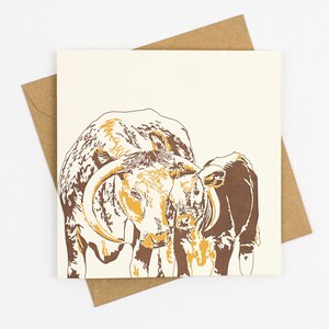 Karta Longhorn i dziecko - Noworodek - Urodziny - Karty Letterpress - Artystyczne karty okolicznościowe - Rocznica - Miłość - Karta na baby shower - Dzień Matki