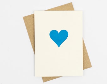 Neon Blue Love Heart Card - Valentines - Respect- Letterpress note card - Small note cards - love note card - card for her - card for him