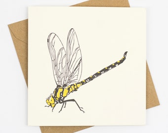 Dragonfly card - Birthday Card - Letterpress - yellow dragonfly print - Art Greeting Cards - dragonfly lover - summer birthday - Mothers day