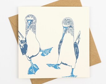 Blue footed Boobie card - Verjaardagskaart - Boekdrukkaarten - Kunstwenskaarten - Verjaardag - humor - Valentijnsdag - Liefdeskaart