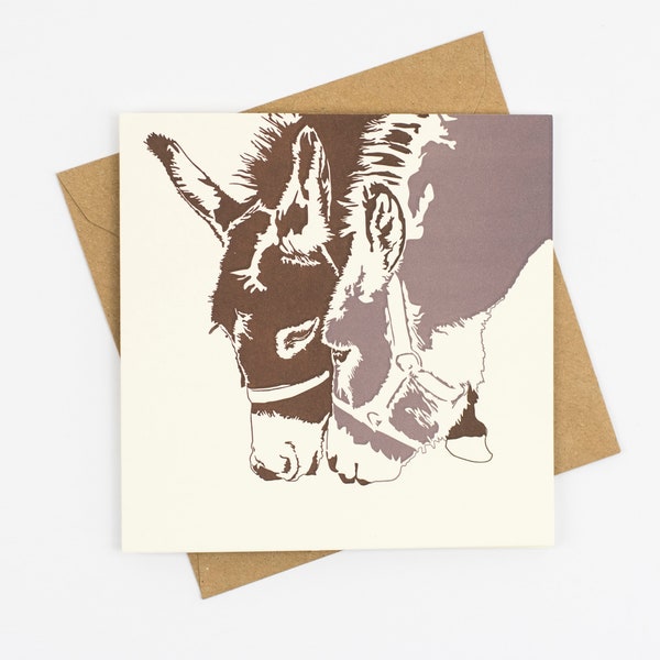 Donkey Love card - Birthday Card - Letterpress Cards - Art Greeting Cards - Pet Donkey - cute - children's bedroom decor - Christmas card
