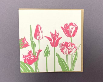 Tulip Card - Contemporary Tulips Card - Spring Flower Card - Tulip Greeting Card - Pink Tulips - Tulips -Birthday Card - Letterpress Tulips