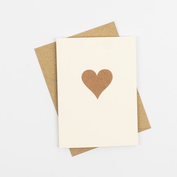 Gold Love Heart Card - Valentines - Friendship- Letterpress - Small note cards - love note card - for her - for him - Gift tag - Christmas