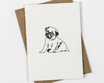 Pug puppy card - Thank you cards - Letterpress note cards - Small note cards - Dog card - little dog card - Birthday Card - puppies note
