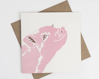 Piglet Card - Cute card for friend - Birthday Card - Thank you card - Farm Animals - Card for a Farmer - Baby pig note card - handmade card