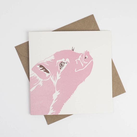 Piglet Card - Cute card for friend - Birthday Card - Thank you card - Farm Animals - Card for a Farmer - Baby pig note card - handmade card