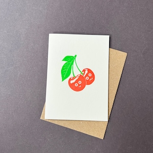 Cartão de cerejas atrevidas - Cartão de aniversário atrevido - Cartão de aniversário pequeno - Etiqueta de presente divertida - Cartão de impressão tipográfica - Cartão exclusivo - Cartão de professor - Obrigado