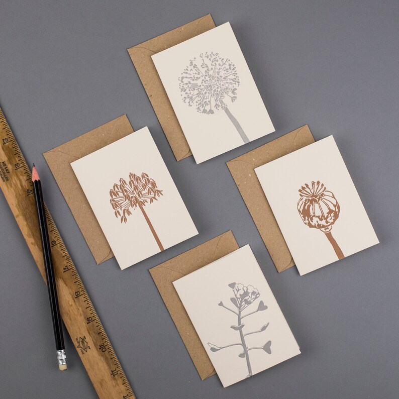 Agapanthus seed head Metallic bronze thank you note cards seed heads Agapanthus card letterpress cards Letterpress note cards