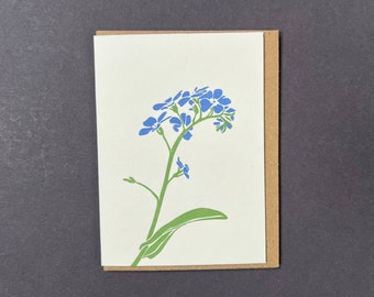 Kartka z niezapominajką - Kartka z kwiatowym nadrukiem wypukłym - dziękuję - Kartki z nadrukiem wypukłym - Etykieta na prezent