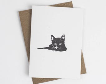 Black kitten Card - Cute Kitten note card - Letterpress note cards - Small note cards - cat card - pussycat note card - ready to pounce