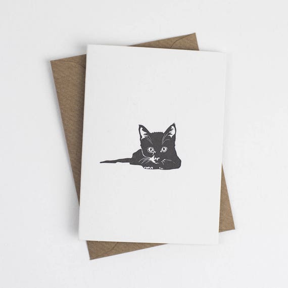 Black Kitten Card Cute Kitten Note Card Letterpress Note Cards Small Note  Cards Cat Card Pussycat Note Card Ready to Pounce 