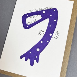 Cartão de 7º aniversário - cartão de aniversário infantil - cartão infantil - menino 7º aniversário - cartão alienígena - unissex 7º aniversário - menina 7º aniversário - engraçado