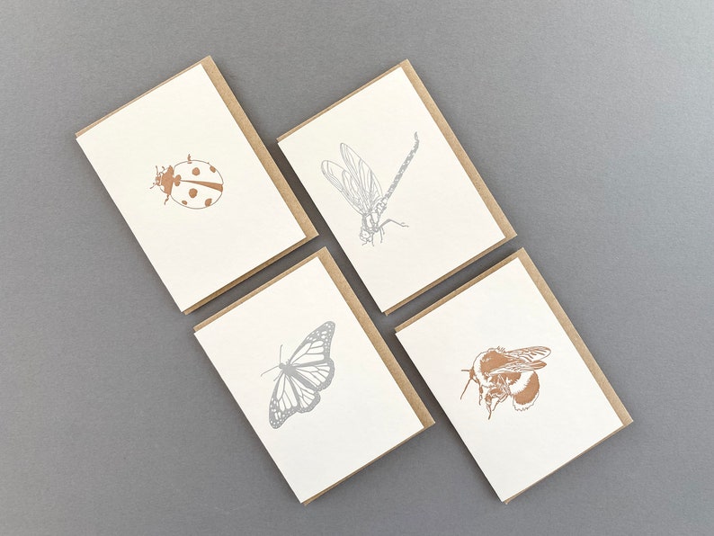 Thank you notes Metallic Insects Card Set Insects card bug cards letterpress Gift tags Gift cards Christmas note card bee image 4