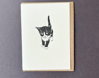 Tuxedo Kitten Note Card: Letterpress Cat Card