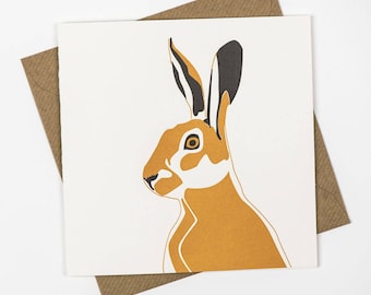 Hare card - Easter Card - Letterpress Cards - Blank Cards - Woodland animals - Art Greeting Cards - Birthday - Bunny card - Wildlife