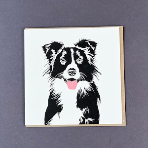 Karta z psem pasterskim - Karta urodzinowa - Karta z nadrukiem wypukłym - Karta z border collie - Pies z farmy - Dekoracja farmy - Dziękuję - Karta dla dzieci - Dekoracja kuchni