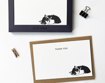 10 Cat Letterpress flat note cards - Letterpress correspondence card set - notelets - blank notes - Thank you - Flat cards - Invitations