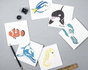 Card pack - Under the Sea nursery - Blank cards - Letterpress Cards - Card Set - Gift for a scuba diver - Sea creatures - Sea Marine - Kids