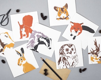 Woodland Animals Card pack - Card Set - Blank letterpress Cards - Woodland Animal Prints - Greetings - Christmas - Birthday - Just because