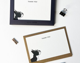 Frenchie correspondence card set - french bulldog - Letterpress correspondence cards - blank - Thank you - Invitations