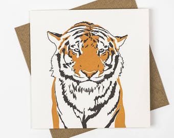 Tiger card - safari animals - thankyou cards - Birthday cards - Fathers day card -  congratulations card - new job - good luck - Letterpress