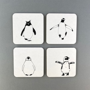 Penguins coaster set - tea coaster set - small penguin gift - Melamine - UK made - Christmas present - stocking filler - Christmas Table set