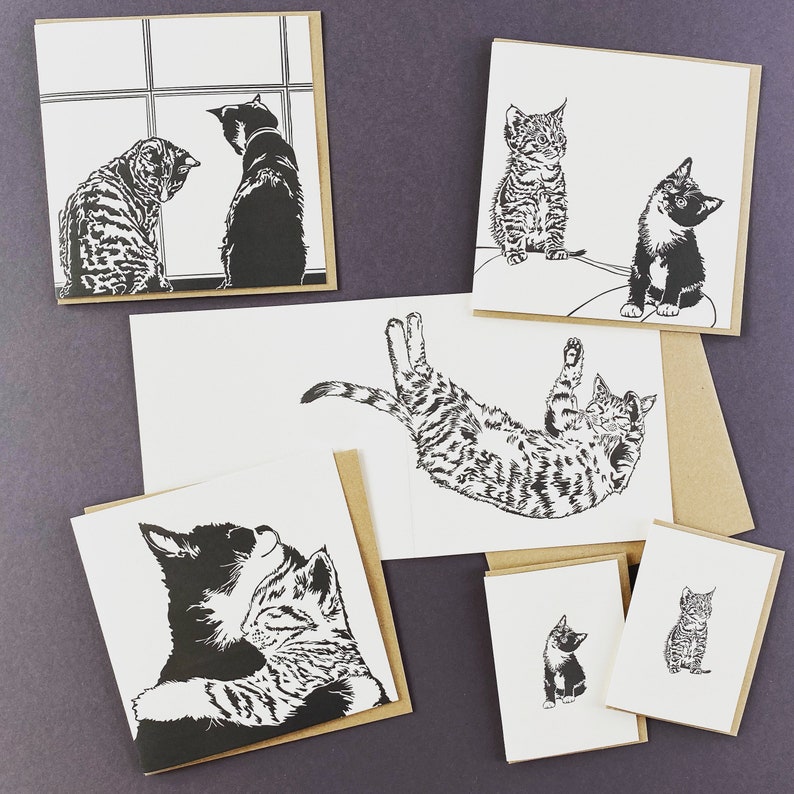 This is our large card collection but also includes two small cards, one of Molly, our black and white kitten and Maud, our tabby.