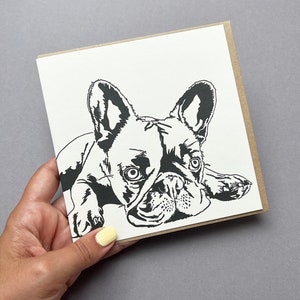 Carte bouledogue français - Carte d'anniversaire Frenchie - Cartes typographiques - Je pense à vous - Carte chien - Bouledogue français - Merci - Juste parce que
