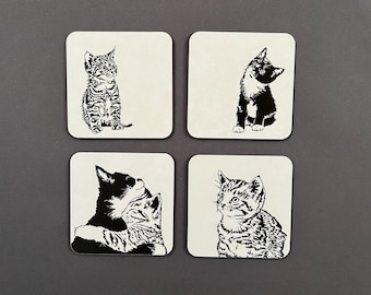 Kittens coaster set - cat coasters pack - tea coaster - small gift - Melamine - made in the uk - Teachers gift - New home gift - Kids gift