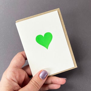 Cartão de coração de amor verde neon - Dia dos Namorados - Respeito - Cartão de nota tipográfica - Cartões de nota pequenos - cartão de nota de amor - cartão para ela - cartão para ele