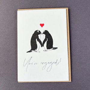 Verlovingskaart - pinguïns hand in hand - liefde - hart - liefdespinguïns - boekdrukkaart - ezel - vieren - ja gezegd - verloofd