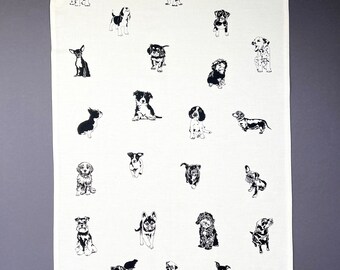 Dog tea towel - Puppy tea towel - Unbleached cotton - Dog lover gift - small gift - Teacher gift - New home - Birthday present - Puppies