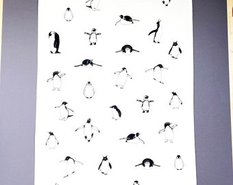Penguin tea towel - Screen printed tea towel - Unbleached cotton - penguin lover - small gift - Teacher gift - New home - Cotton Anniversary