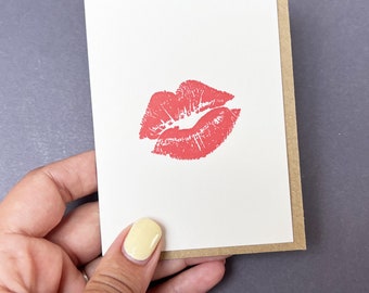 Kiss - Valentine card - Letterpress love note cards - Small note cards - Lipstick Kiss - Lips Card - card for her - card for him - Christmas