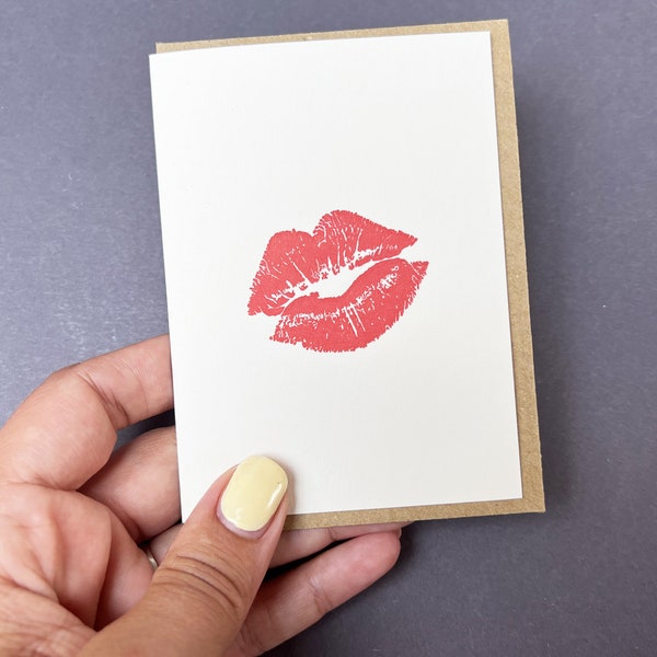 Kiss - Valentine card - Letterpress love note cards - Small note cards - Lipstick Kiss - Lips Card - card for her - card for him - Christmas