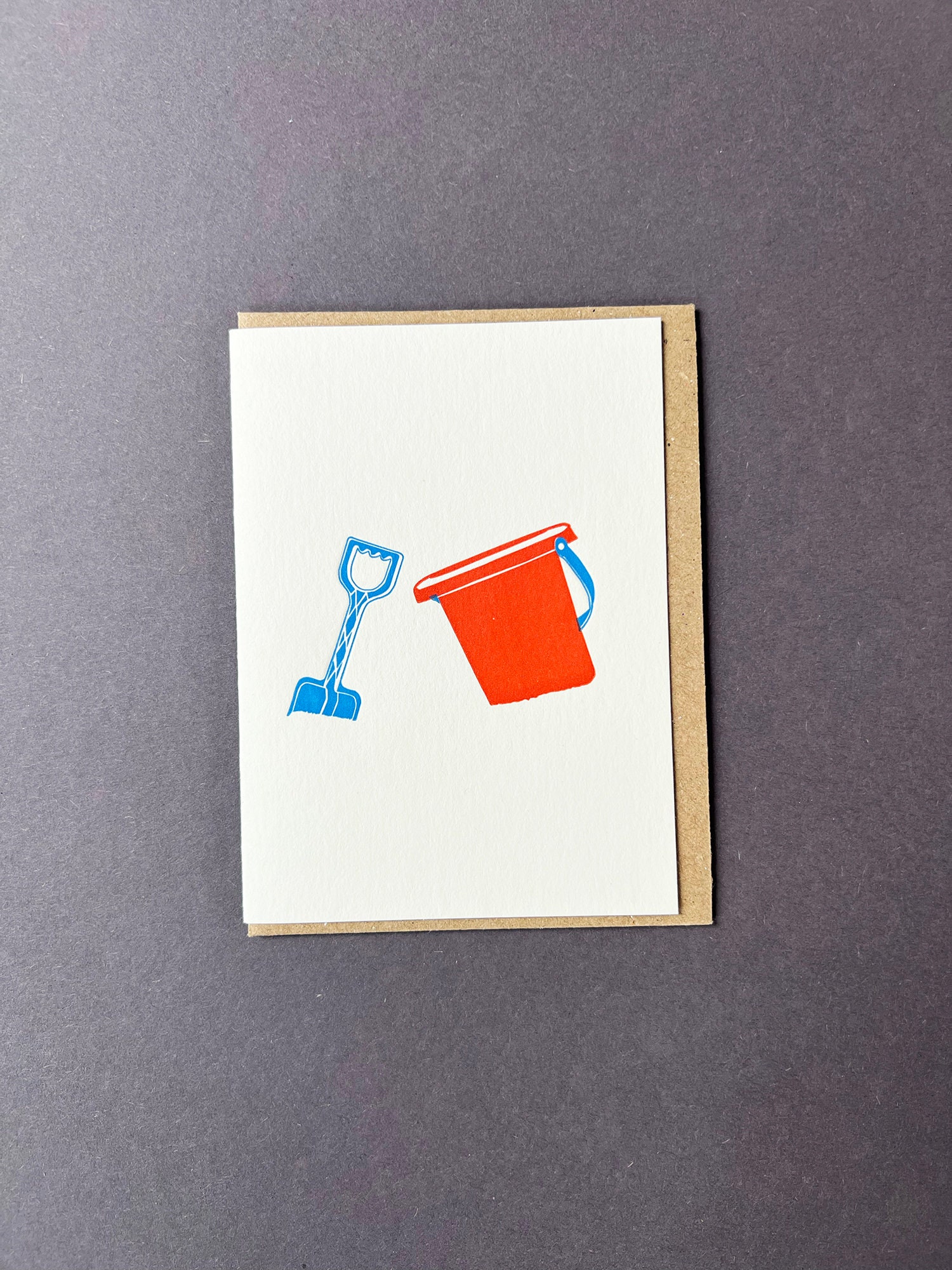 Tarjeta de notas de cubo y pala - Tarjeta de agradecimiento junto al mar - Impresión tipográfica - Nota pequeña - Juego de tarjetas de notas - Playa - Verano - Etiqueta de regalo - Cumpleaños