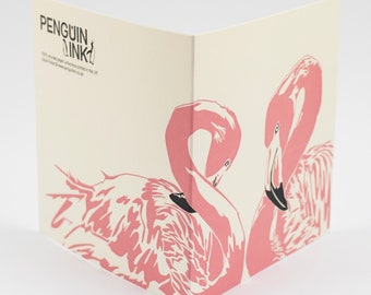 Flamingos in love - Anniversary card - Valentines Day card - wedding card - 1st Anniversary - flamingo pair - Mother's Day Card - pink