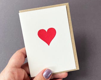 Cartão de coração vermelho - Cartão de dia dos namorados - Cartões de notas tipográficas - Cartões de notas pequenas - Coração vermelho - Cartão de amor - Cartão para ela - Cartão para ele
