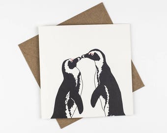 Anniversary card - Christmas Love card - Christmas for him - Christmas for her - African Penguin Card - penguin love - Penguin Love Card