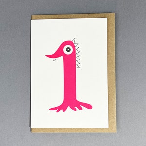 1er anniversaire d'enfant - carte pour enfant - carte extraterrestre - premier anniversaire unisexe - drôle - carte d'âge unique - idiot - numéro - extraterrestre rose
