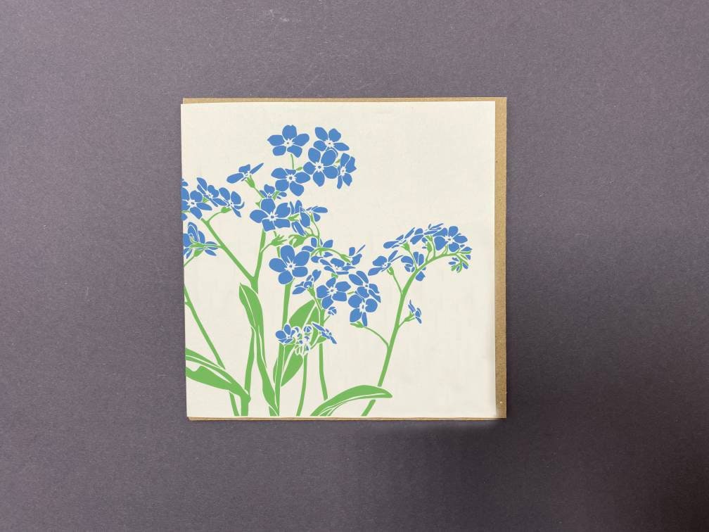 Letterpress Forget-me-not Card: Spring Floral Greeting - Etsy