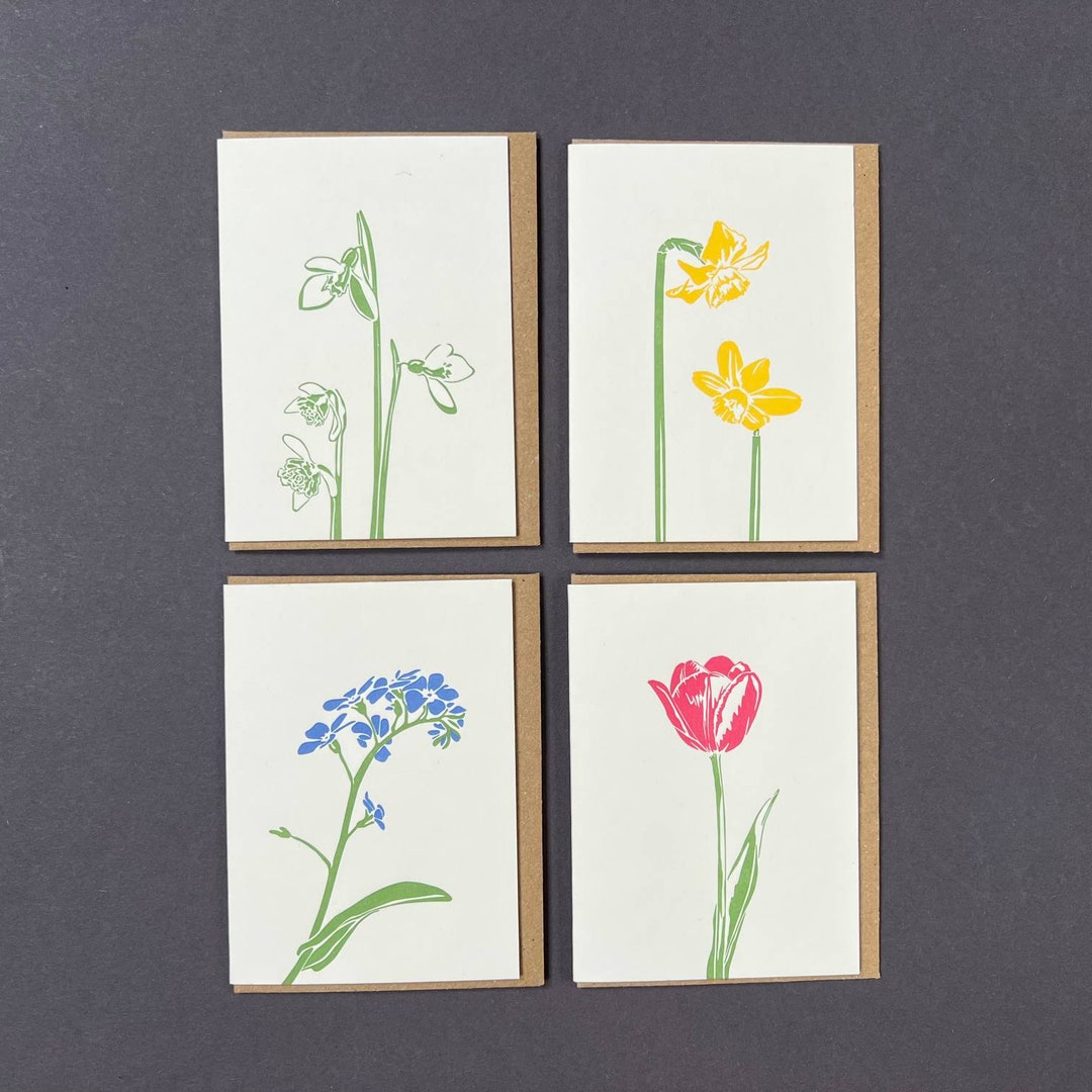 Letterpress Floral Small Notecards – Spring Flower Set Thank You Cards ...